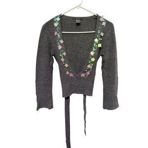 Lucidity Sweater Gray Deep V with Irridencent Sequins Belt Womans S
